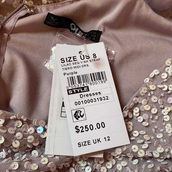 Quiz Lilac Sequin Strap V-neck Tiered Midi Dress in Purple - Picture 7 of 7